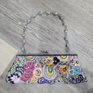 Embroidered Floral Clutch with Beaded Handle